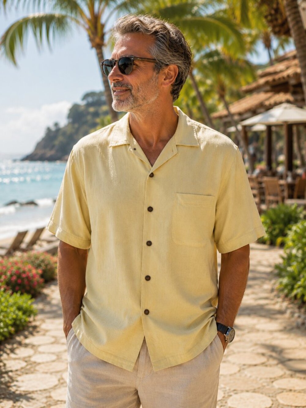 Tommy Bahama 100% Silk Camp Shirt Men's Medium Ivory Cream Hawaiian Resort Aloha